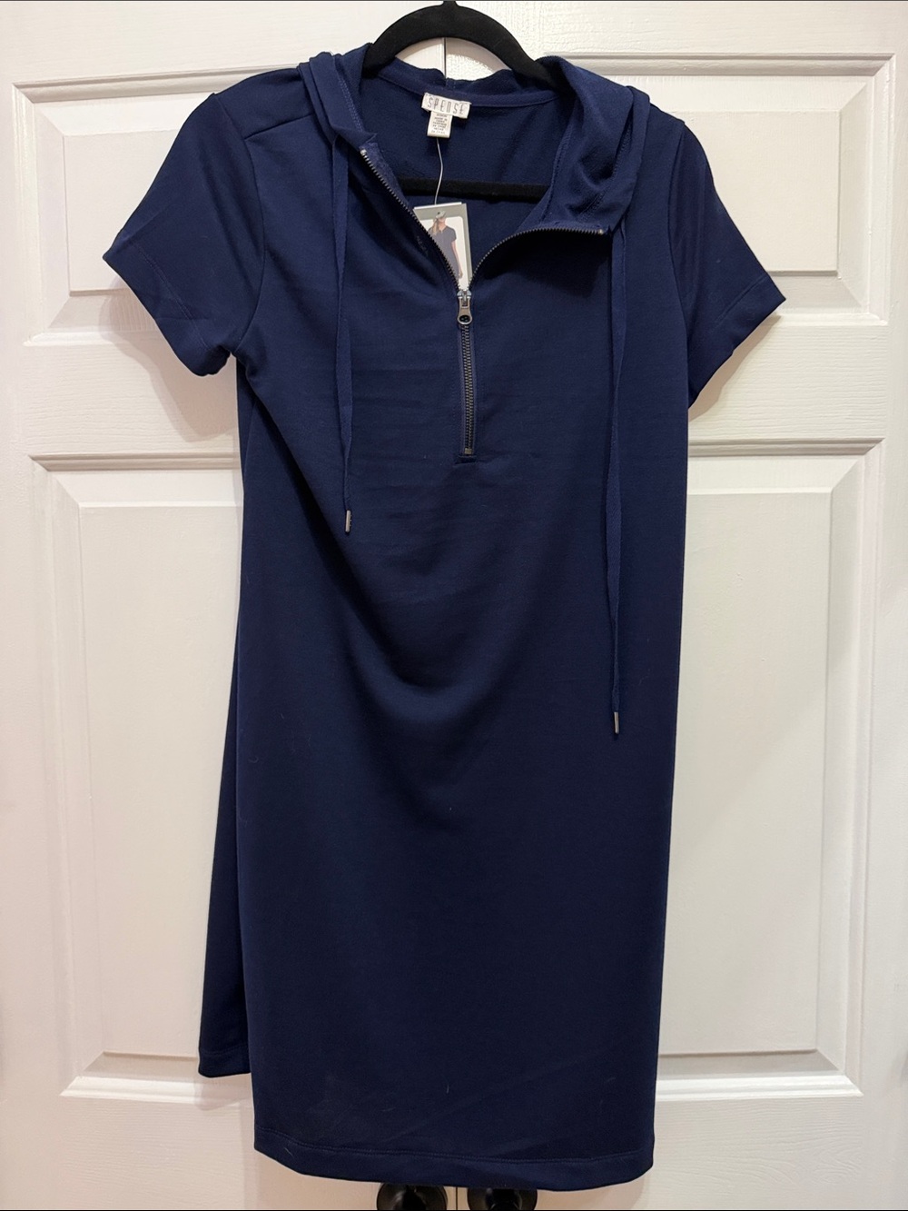 Spense Navy Short Sleeve Zip Hoodie Dress